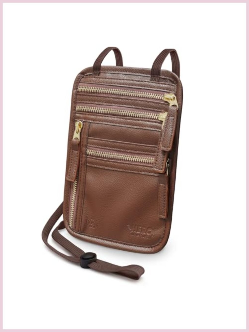 RFID Blocking Neck Wallet Travel Passport Holder with Vegan Leather &